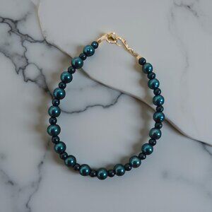 Dark Blue Faux Pearl Bracelet  7 in.